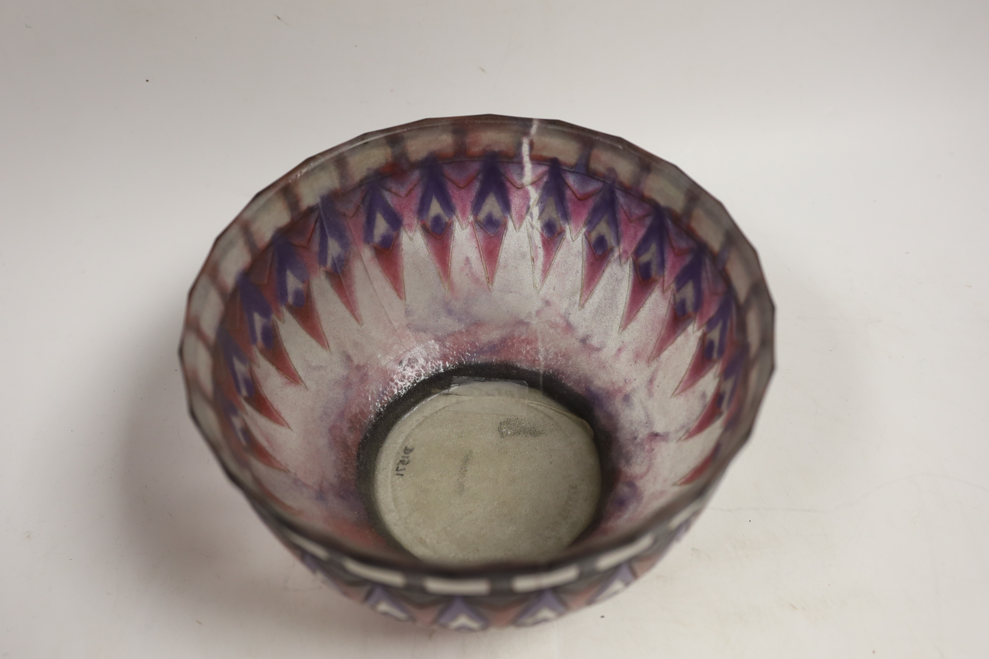 An Argy Rousseau pate de verre 'FERS DE LANCE' coupe, 20cm diameter